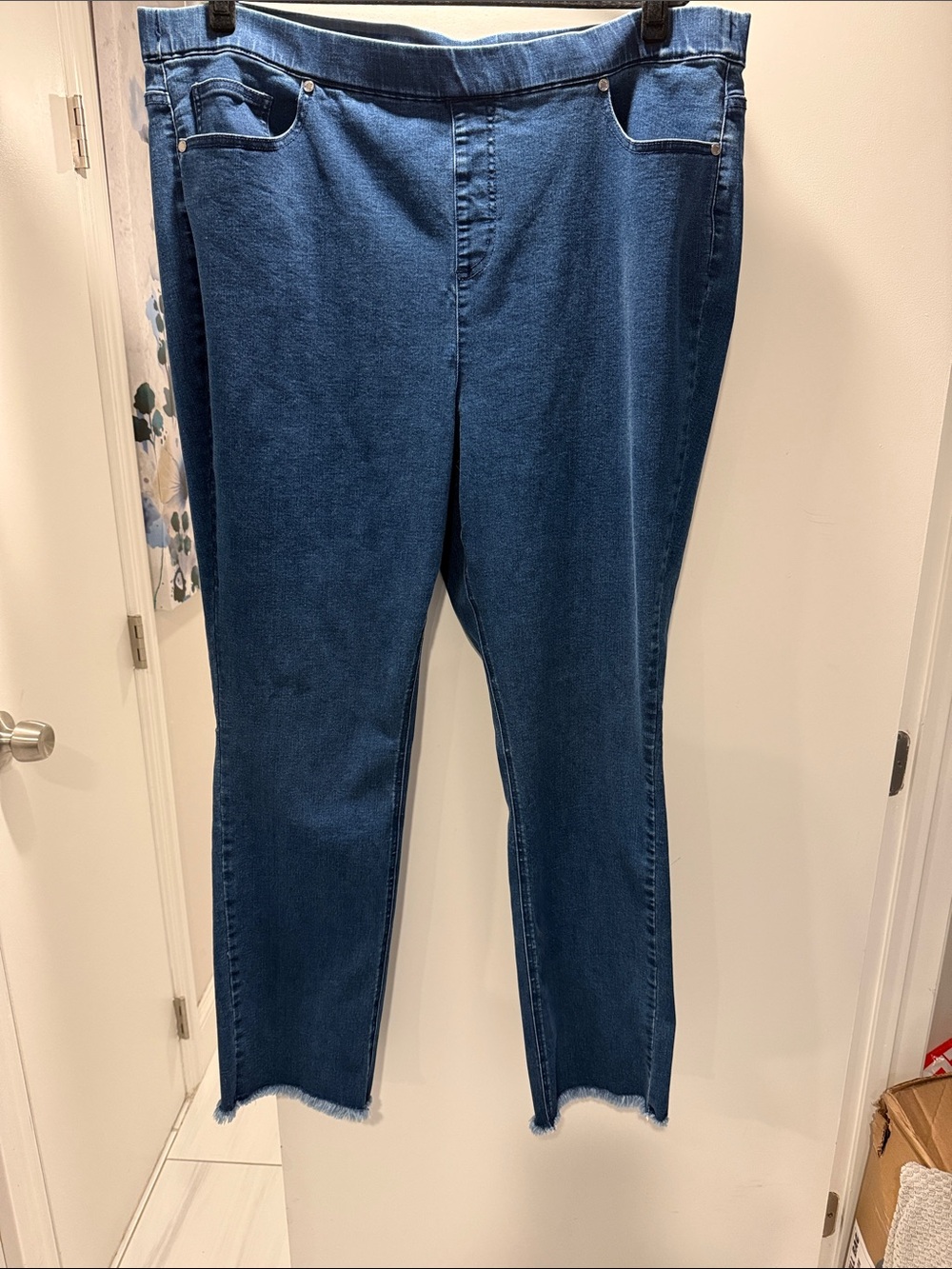 Isaac Mizrahi Live Medium Blue Skinny Jeans with Frayed Hem
